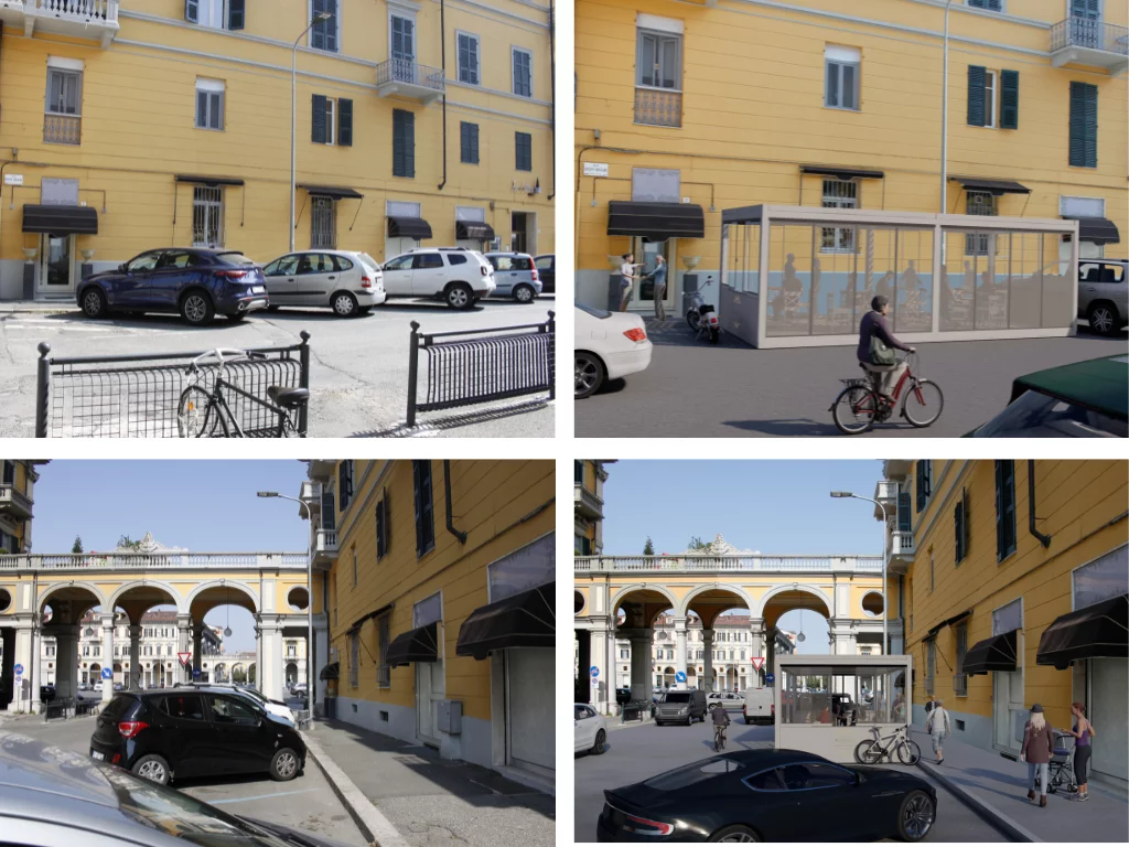 Collaborazione per la redazione della sezione grafica - fotorinserimenti - all'internno della Relazione Paesaggistica per l'autorizzazione al posizionamento del dehor di un bar sul suolo pubblico nel centro storico: un luogo sottoposto al vincolo storico. (ITA)