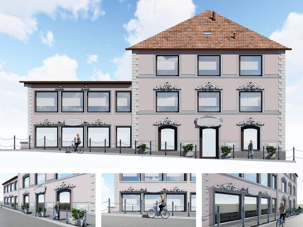 Collaborazione per la ristrutturazione della facciata storica di un ristorante sulla Riviera Ligure, suddiviso in due volumi separati con terrazza al primo piano dell'edificio minore, con lo scopo di favorire l'inserimento nel contesto circostante e sfruttando bonus edilizi. (ITA)