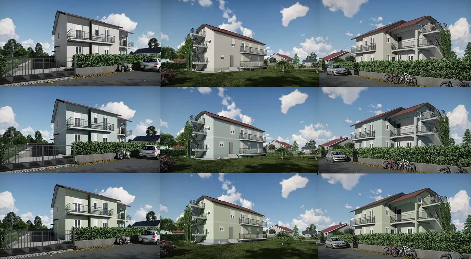 Confronto grafico tra diverse soluzioni cromatiche per la riqualificazione di un edificio residenziale